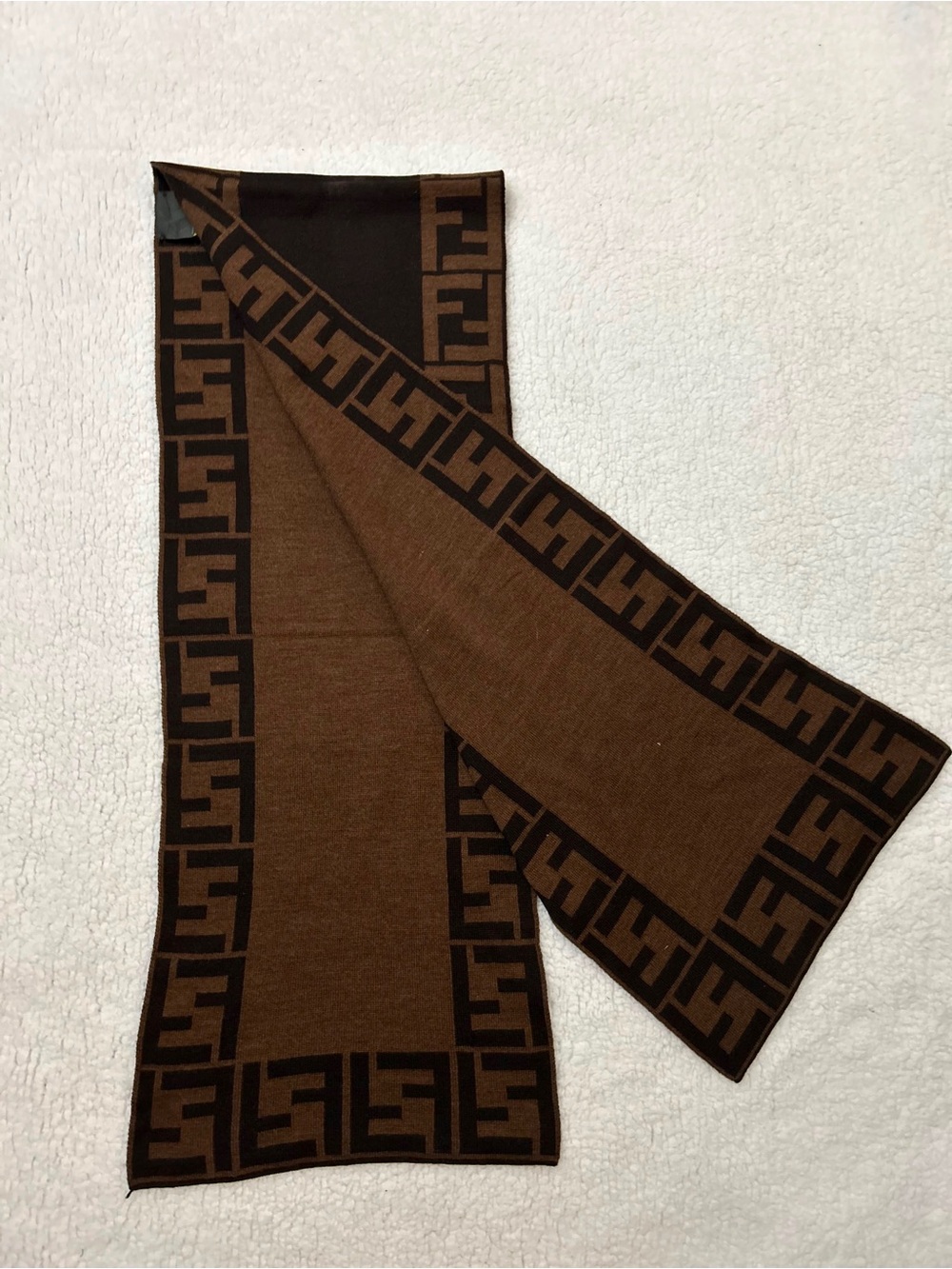 Fendi Brown and Black FF Border Wool Scarf